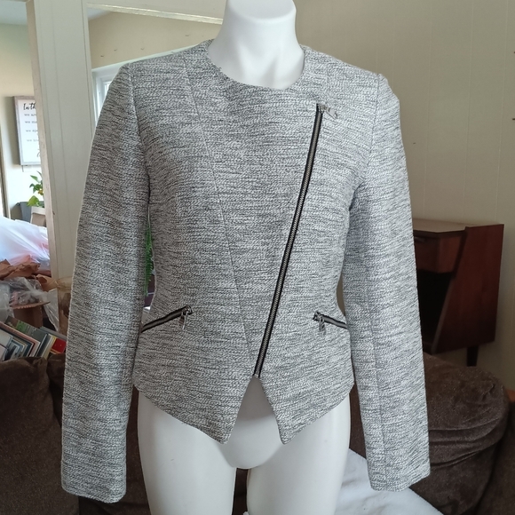 Banana Republic Textured Moto Jacket Women's Medium Asymmetrical Zip Blazer - Picture 2 of 12